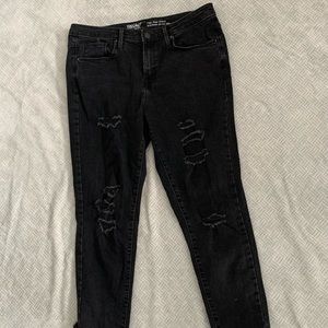 High-Waisted Black Ripped Jeans